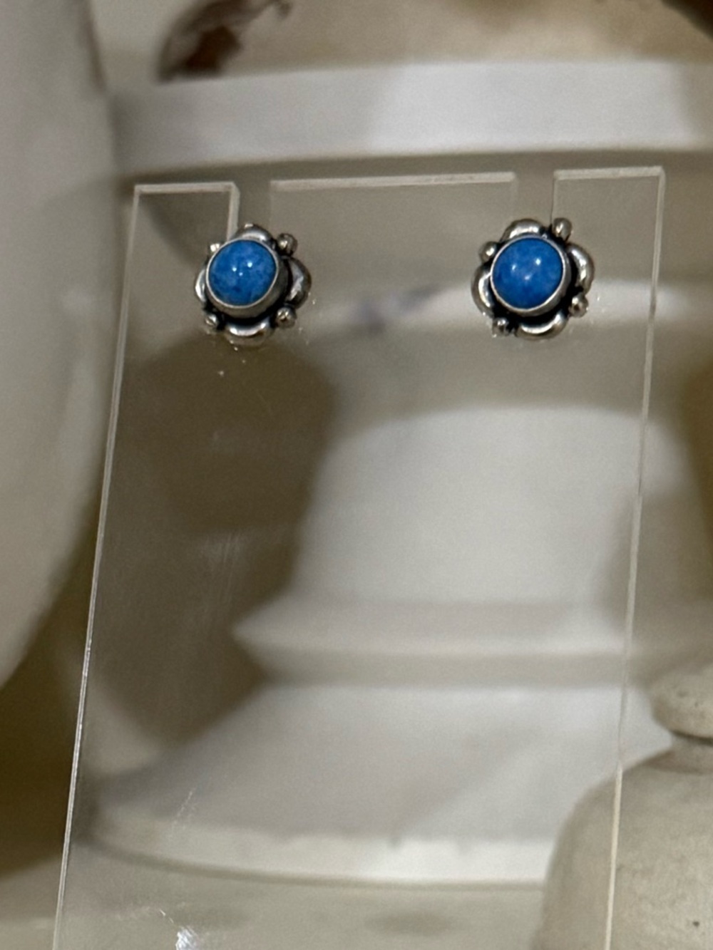 Sterling Silver Stud Earrings With Turquoise Colored Accent